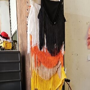Vibrant Fringe Dress with Multicolor Layers